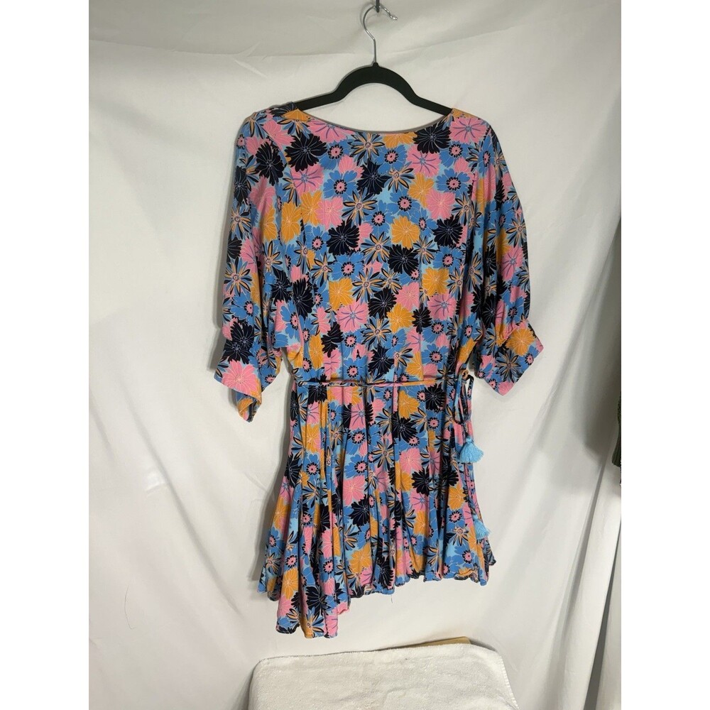 Aakaa Dress Womens Sz S Floral Dolman Mini Tie Waist Multicolor Bright Twirl